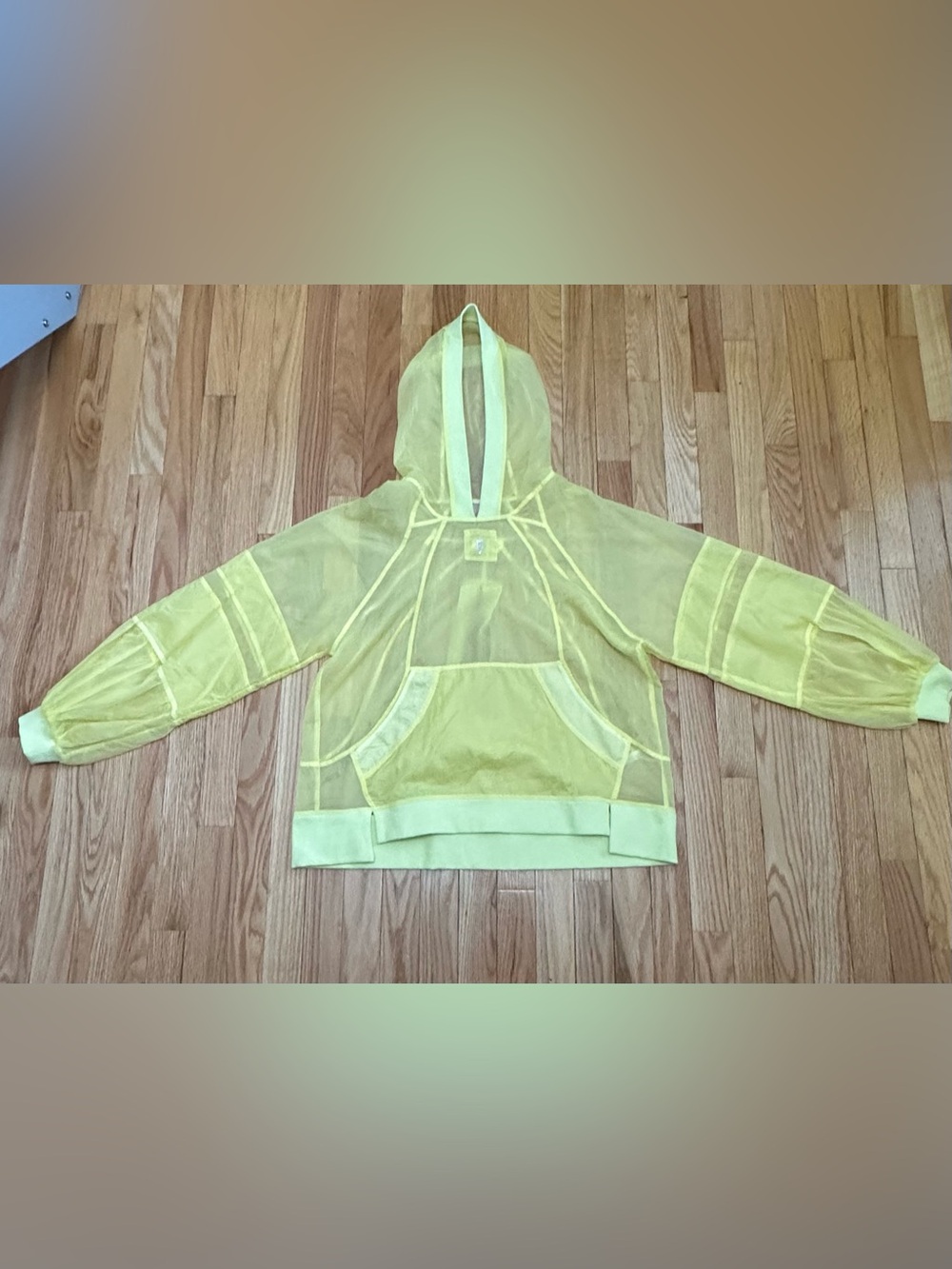 Free People Sheer Yellow Hooded Pullover